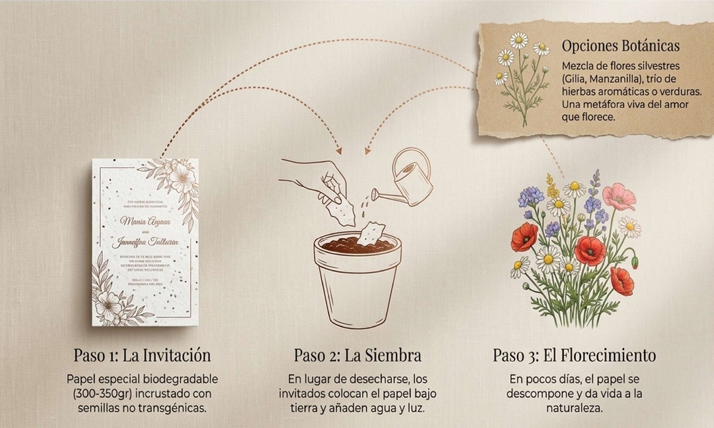 Invitaciones ecológicas para bodas: papel plantable y sostenibilidad de lujo