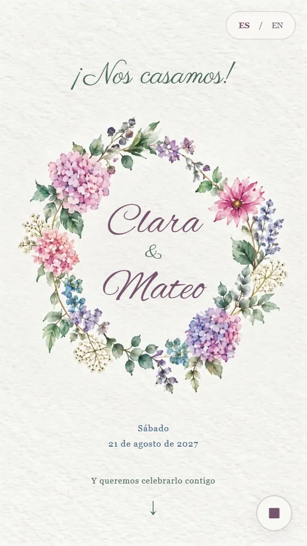 Cabecera de la invitación Floral Acuarela